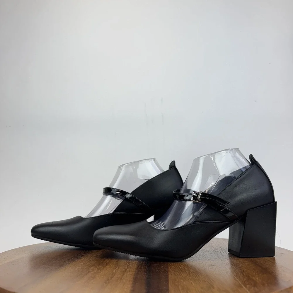 New Womens Blondo Shirley Black Leather Heeled Mary Jane Pumps Size 10 M NWOB - Picture 2 of 9